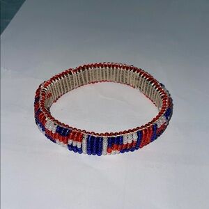 Elegant Beaded Bracelet in Red, Blue, and White